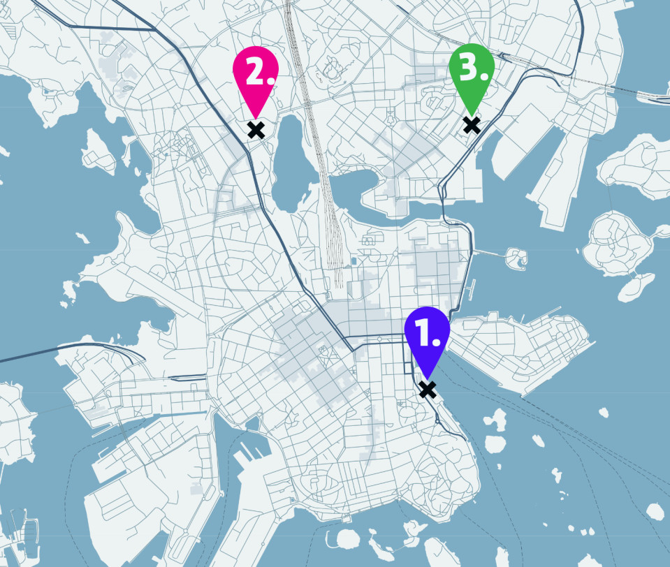 Helsingissä sijaitsevia parkkialueita.