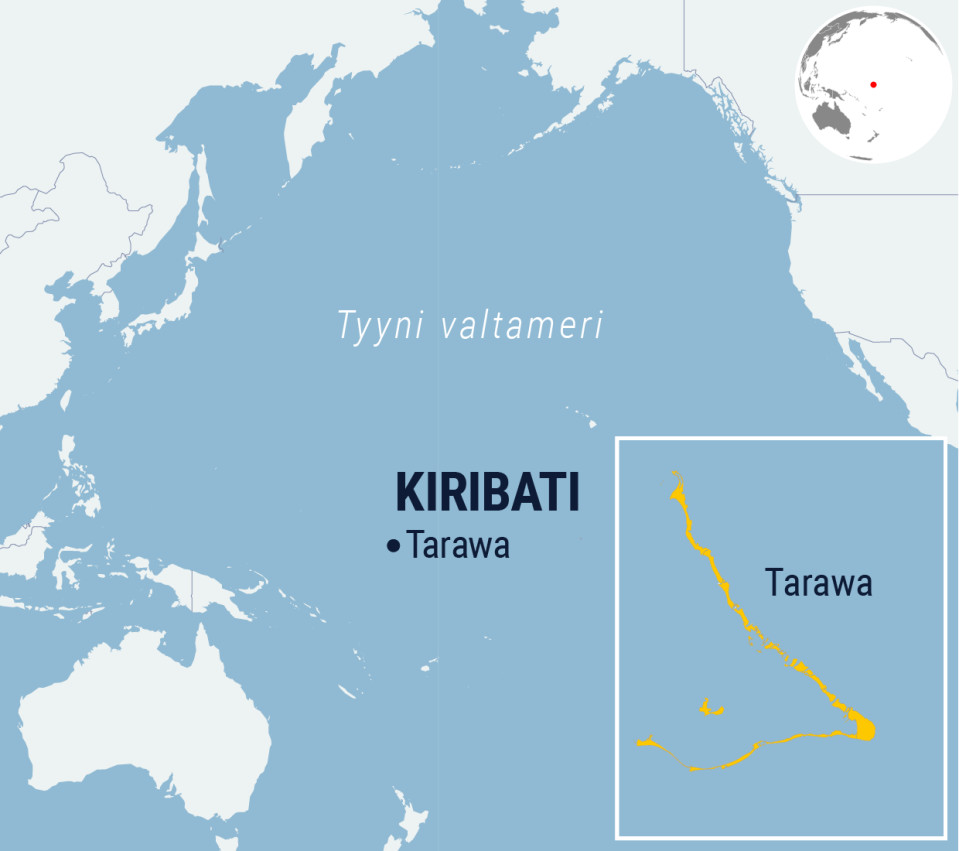 Kiribati ja sen pääatolli Tarawa.