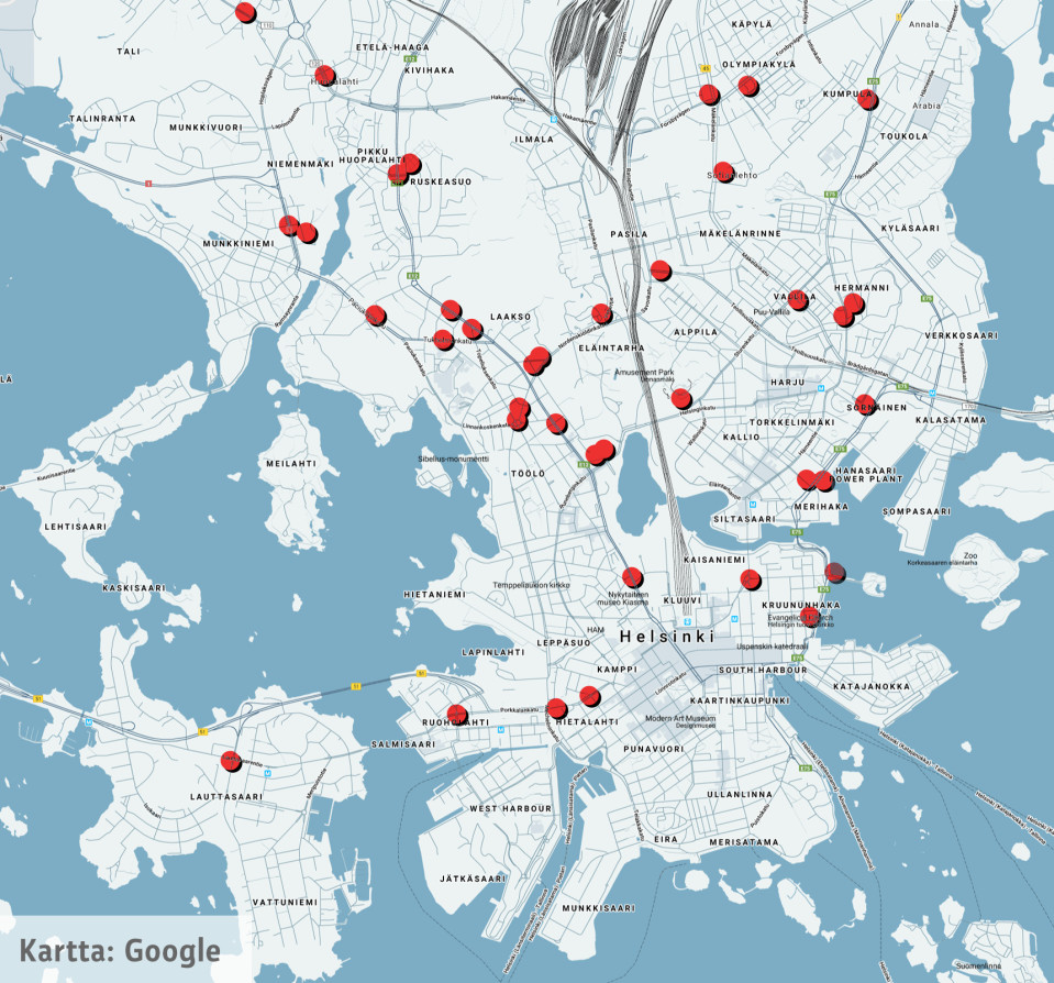 Uudet kamerapaikat Helsingin kartalla