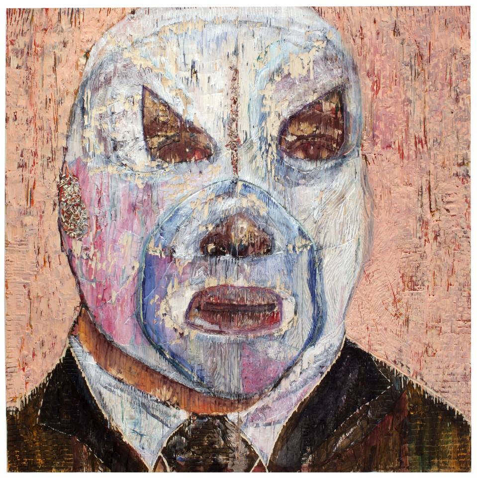 Camilla Vuorenmaa: El Santo
maalaus ja kaiverrus puulle, kork.120 cm lev. 120 cm ( 2014)