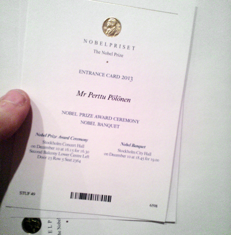 Nobel-juhlan sisäänpääsykortti.