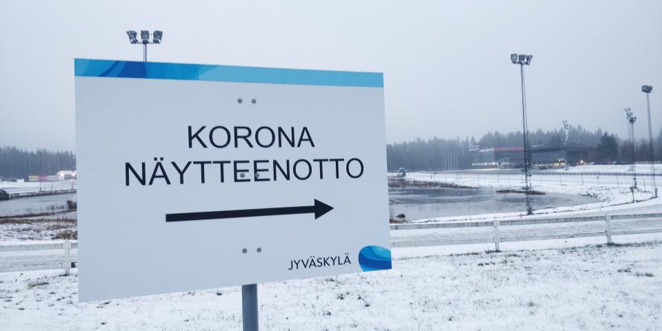 Signboard for corona sampling at Killer in Jyväskylä.
