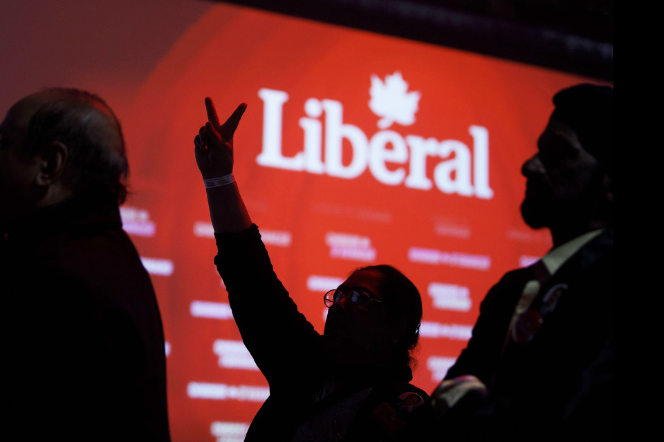 Liberaalien vaalivalvojaiset Montrealissa.