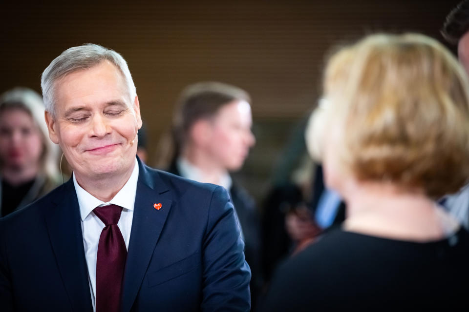 Eduskuntavaalit 2019. Pikkuparlamentin tulosilta. Voittaja SDP:n Antti Rinne.