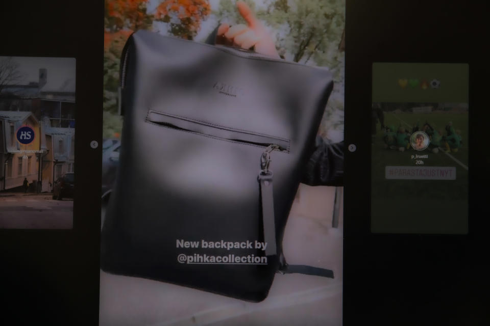 Sanna Marin Instagramissa esittelee reppua, joka on kotimainen tuote