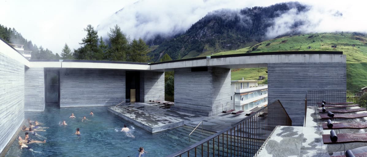 Näkymä Therme Vals -kylpylästä.