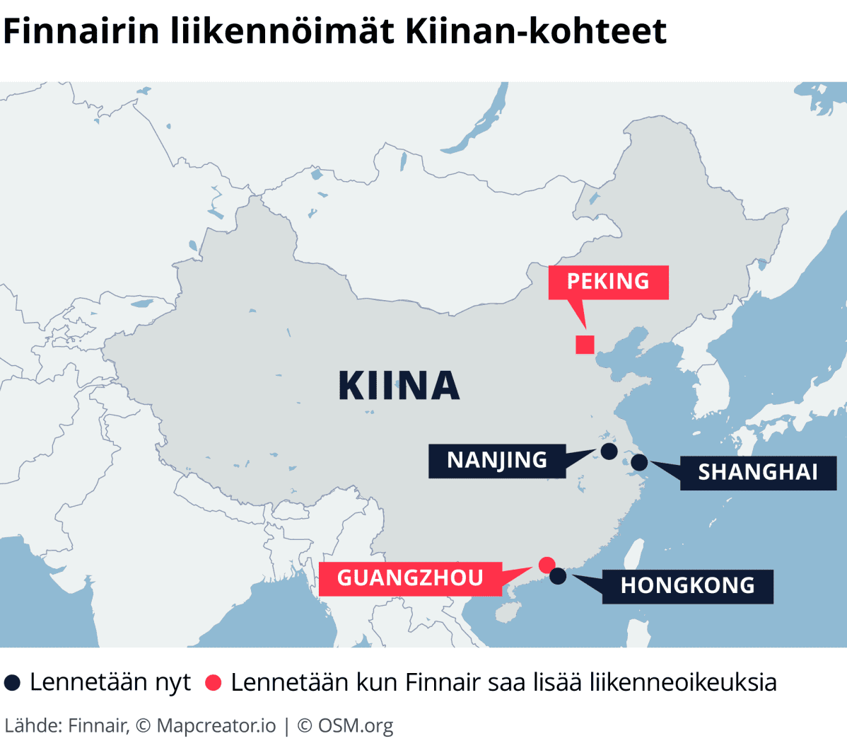 Finnairin liikennöimät Kiinan-kohteet
