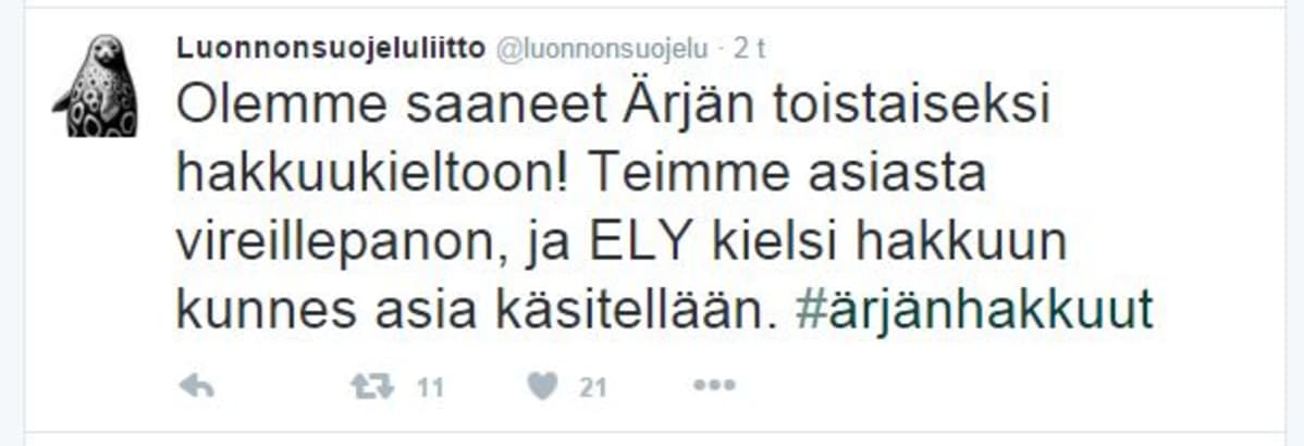 Luonnonsuojeluliiton twiitti.