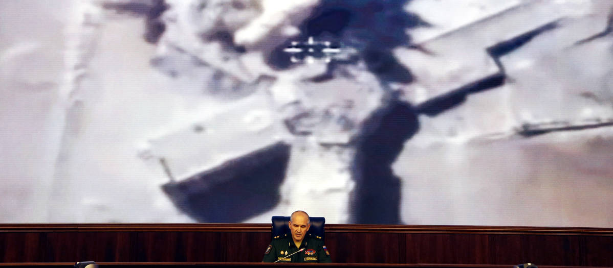 Venäläinen kenraaliluutnantti Sergei Rudskoy puhui Syyrian tilanteesta tiedotustilaisuudessa Moskovassa 10. elokuuta.
