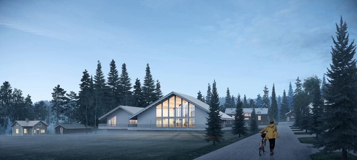 Hyytiälän uudisrakennus havainnekuvassa - Toukokuussa 2021 Juupajoen Hyytiälän tutkimusasemalla alkaa uuden kampuksen rakentaminen.
