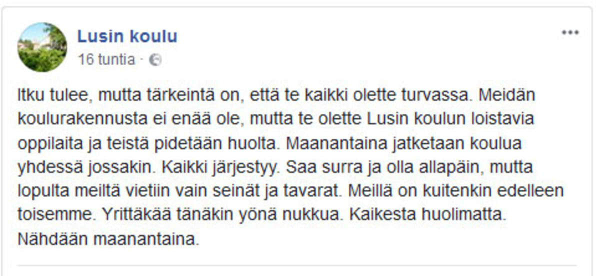 Lusin koulun Facebook-päivitys