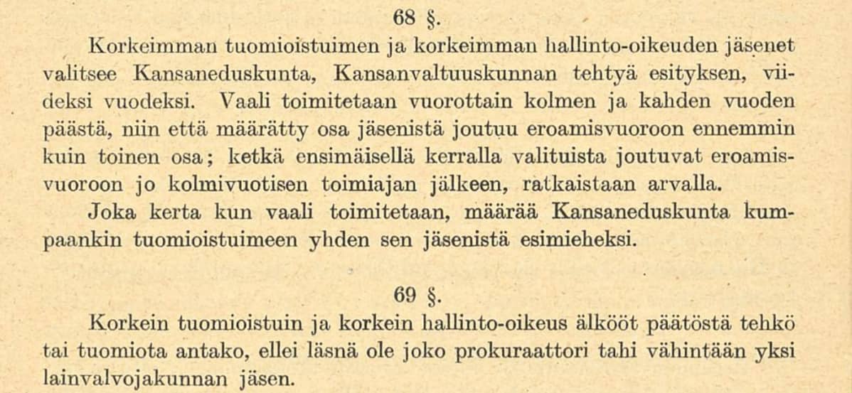 Valtiosääntöehdotus 1918 pykälät 68-69