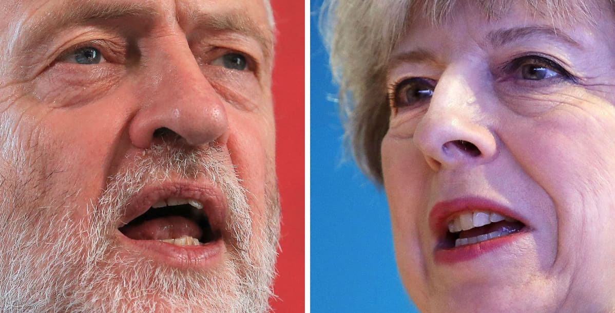 Jeremy Corbyn ja Theresa May.