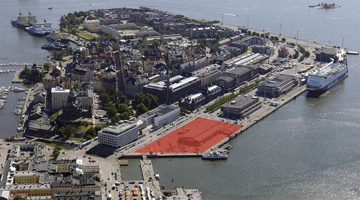 Ilmakuva Helsingin Eteläsatamasta ja Guggenheim-museon suunnitellusta paikasta.