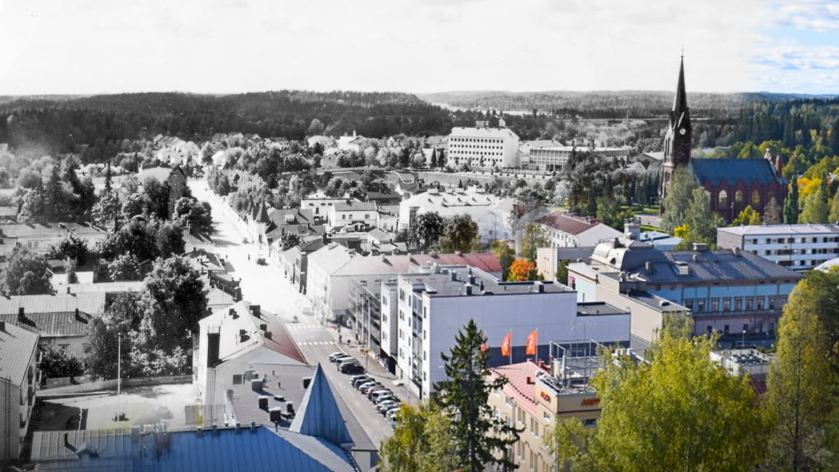Mikkelin keskusta ennen ja nyt. Kuvamanipulaatio
