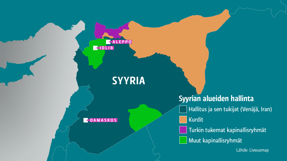 Kartta Syyrian alueiden hallinasta.