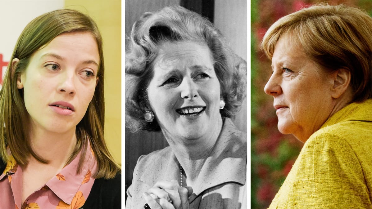 Li Andersson, Margaret Thatcher and Angela Merkel.