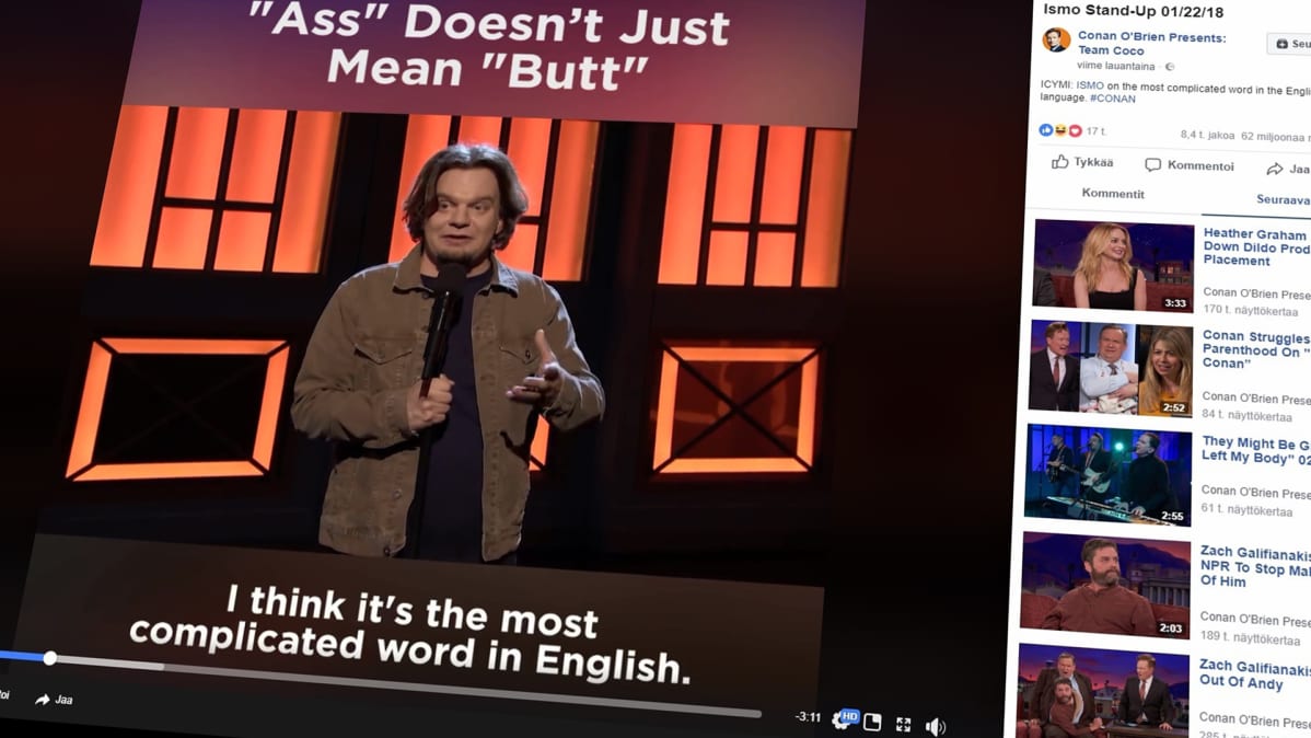 Ruutukaappaus nettivideosta, jossa koomikko Ismo Leikola esiintyy.