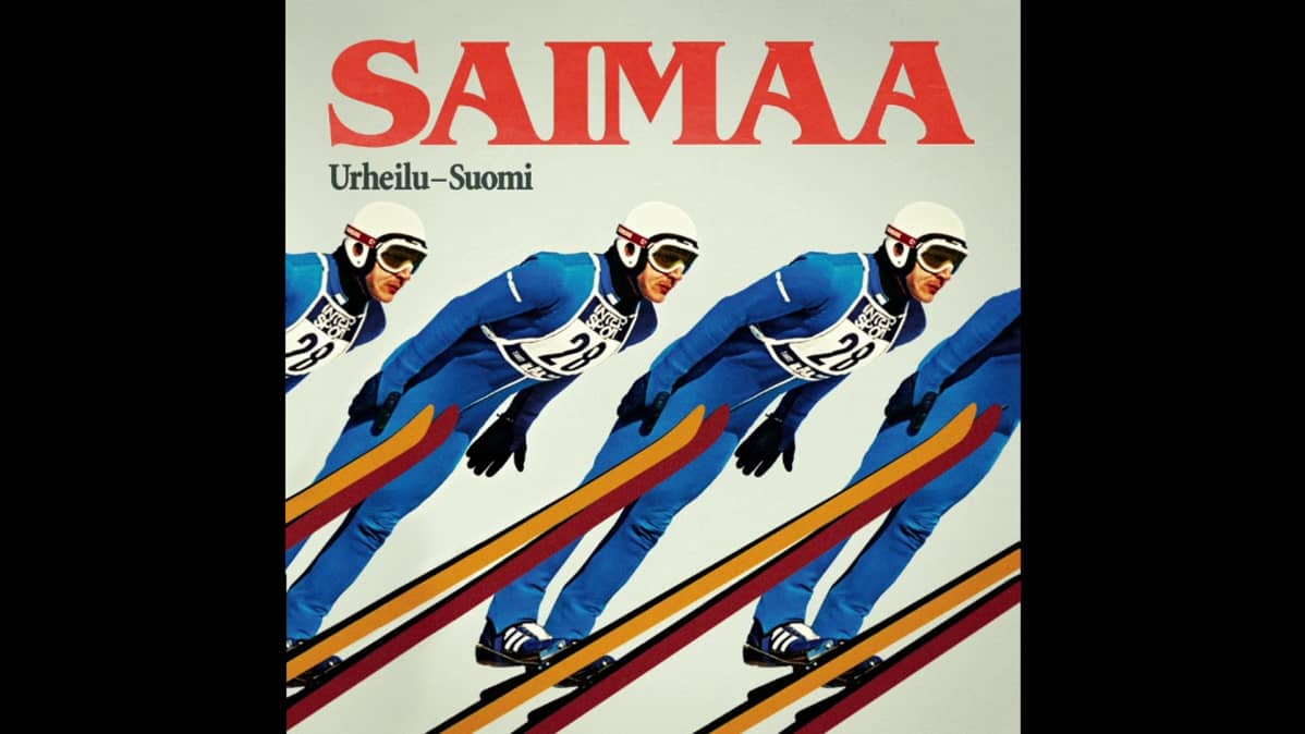 Saimaa-yhtyeen Urheilu-Suomi -levyn kansikuvassa on lentävä suomalainen.