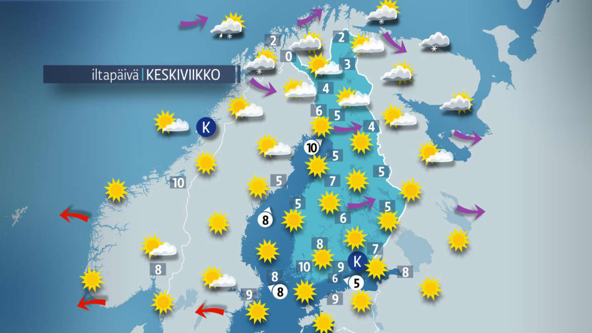 Keskiviikon sääkartta.
