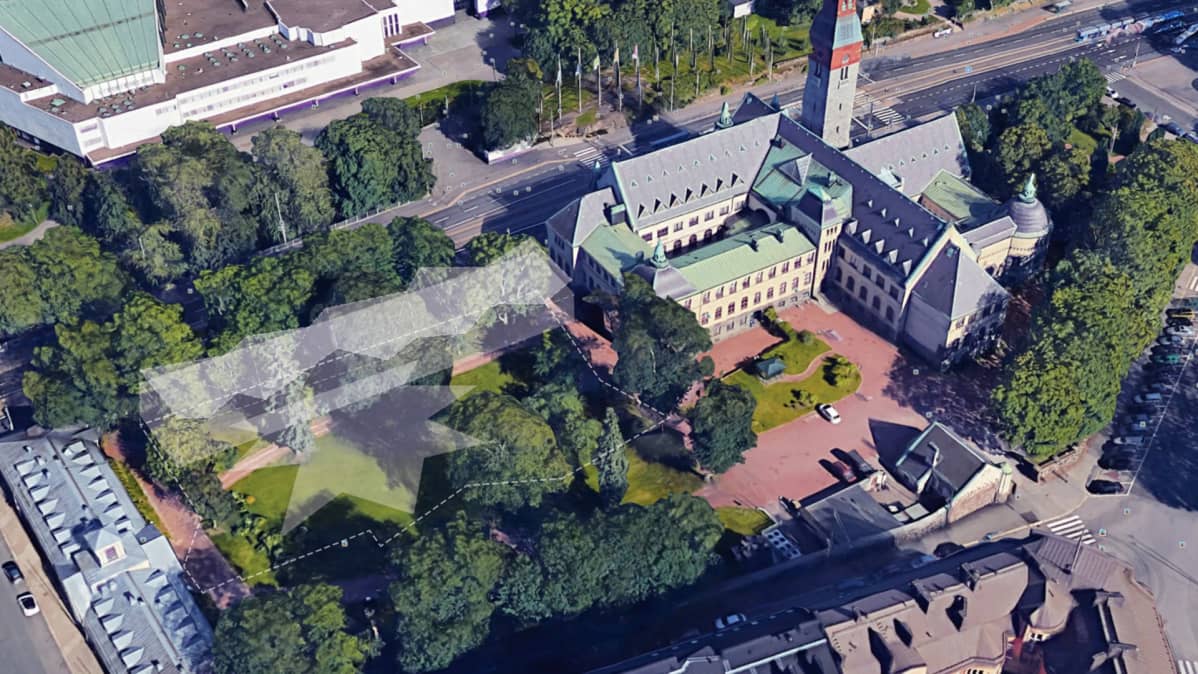 Havainnekuva Kansallismuseon uudisrakennuksen paikasta.