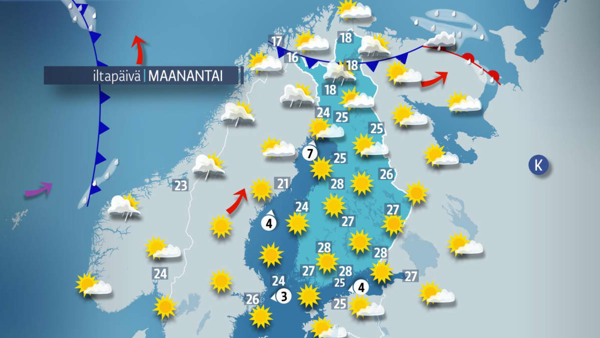Maanantain sääkartta.
