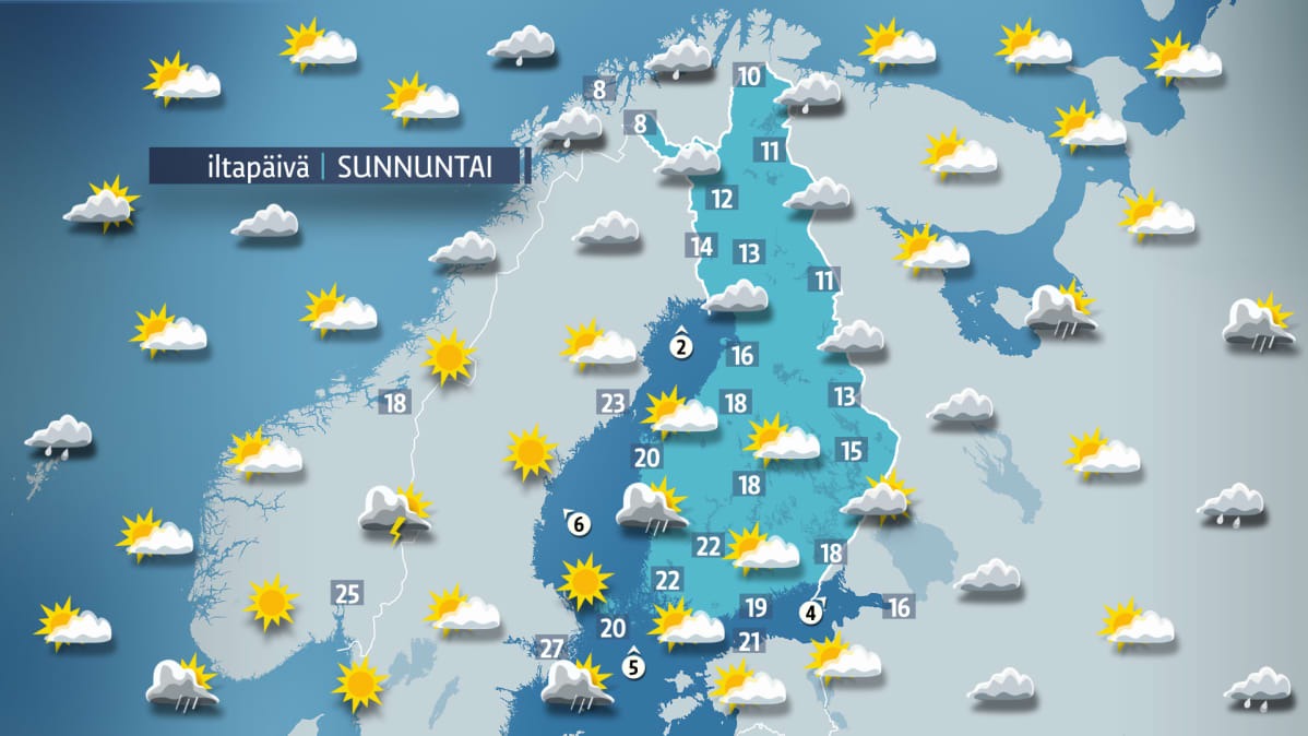 Sääennuste sunnuntaille 10. kesäkuuta.