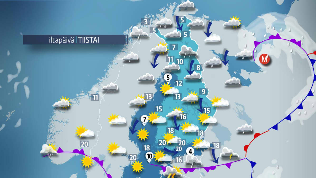 Tiistain sääkartta.