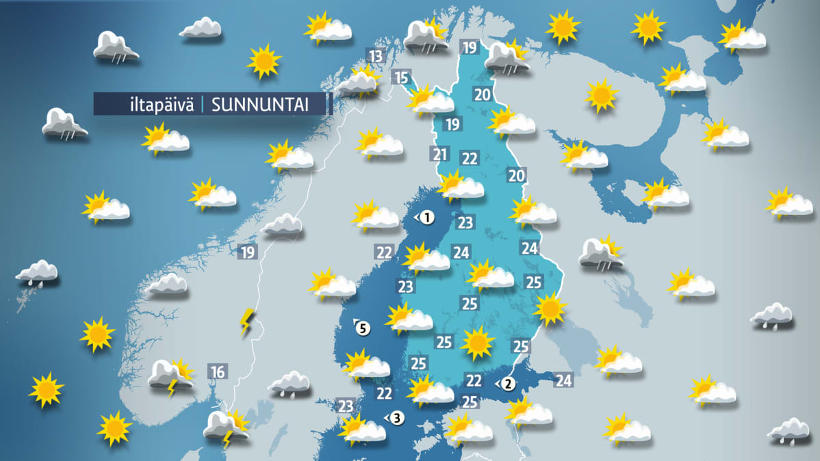 Sääennuste sunnuntaille 17. kesäkuuta.