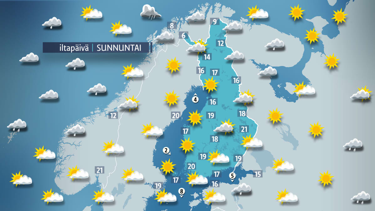 Sunnuntain sääkartta.