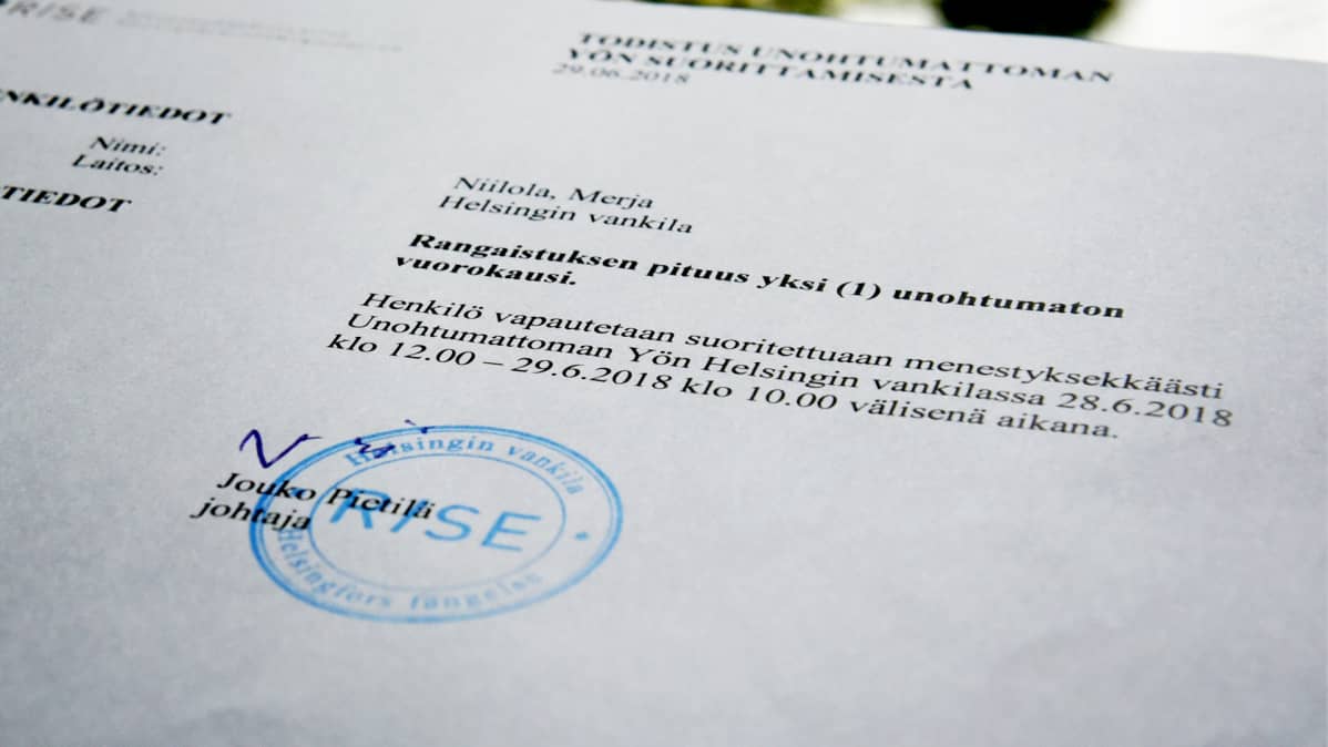 Todistus vankilasta vautumisesta.