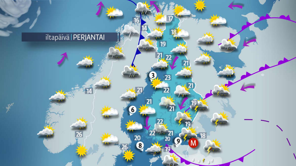 Perjantain sääkartta.