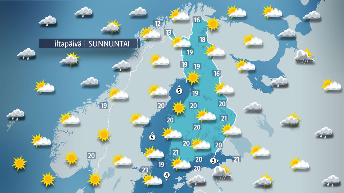 Sunnuntain sääkartta.