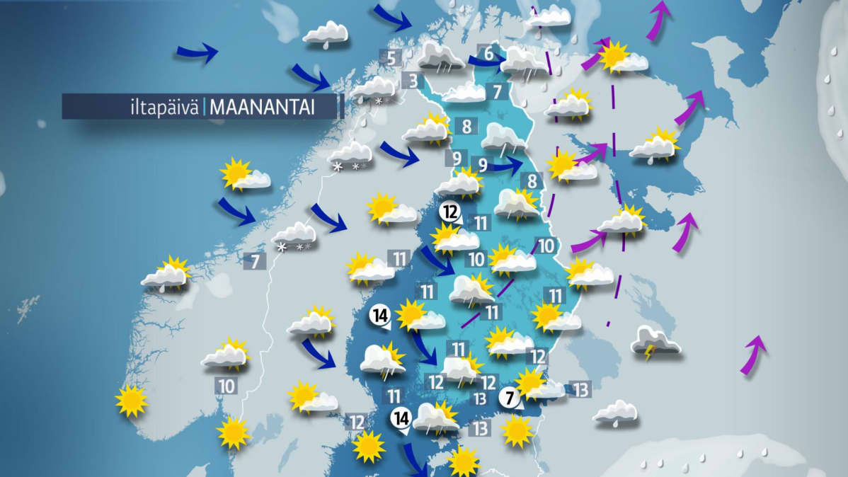 Sääennuste maanantaille 24. syyskuuta.