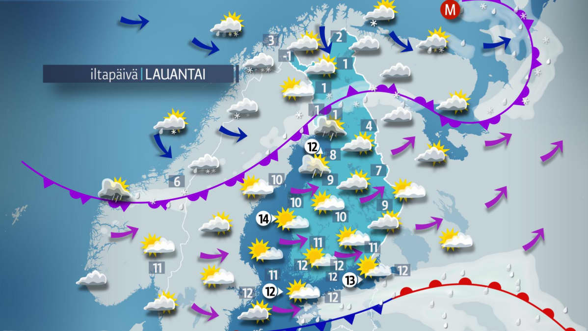Sääennuste lauantaille 6. lokakuuta.