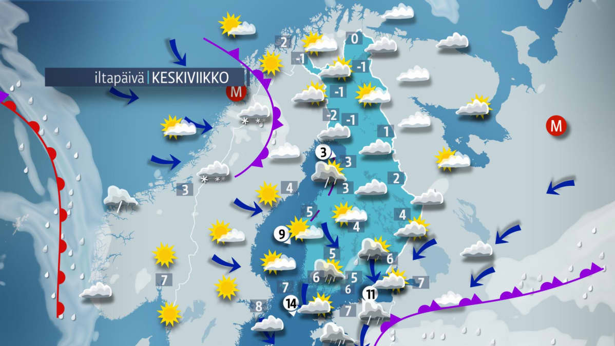 Keskiviikon sääkartta.