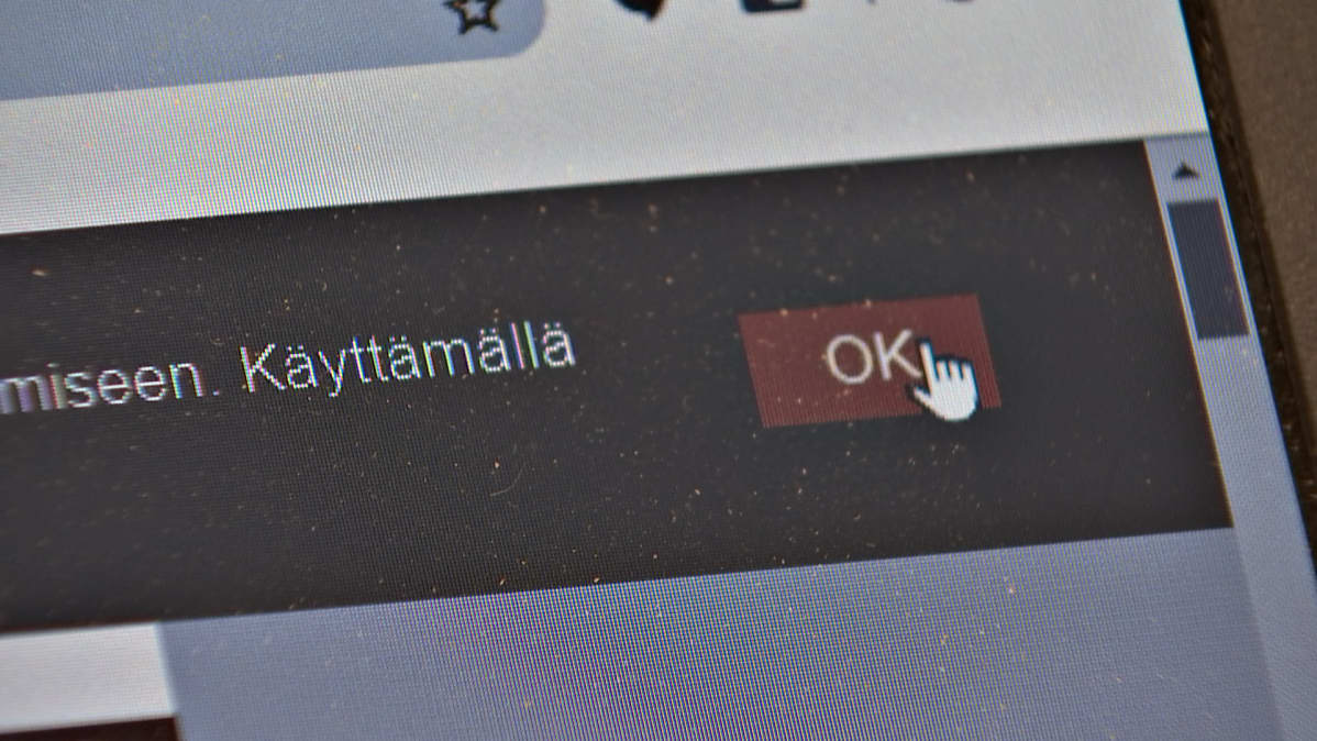 Eväste-ikkuna kannettavan tietokoneen näytöllä.