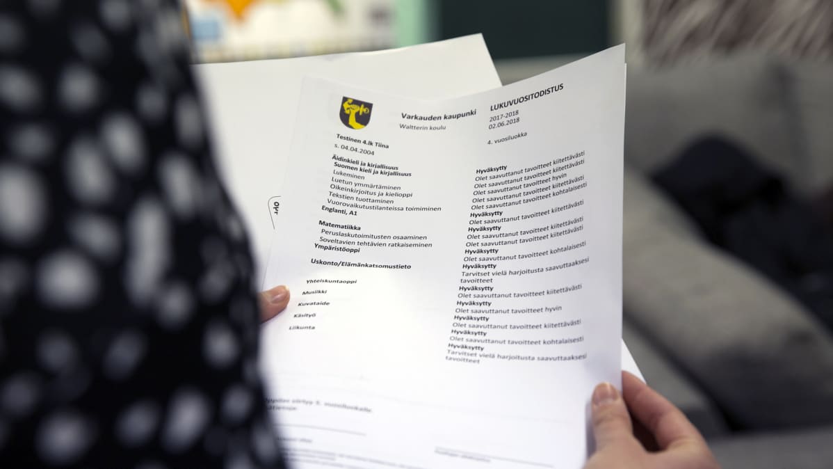 Malli sanallisesti arvioidusta lukuvuositodistuksesta.