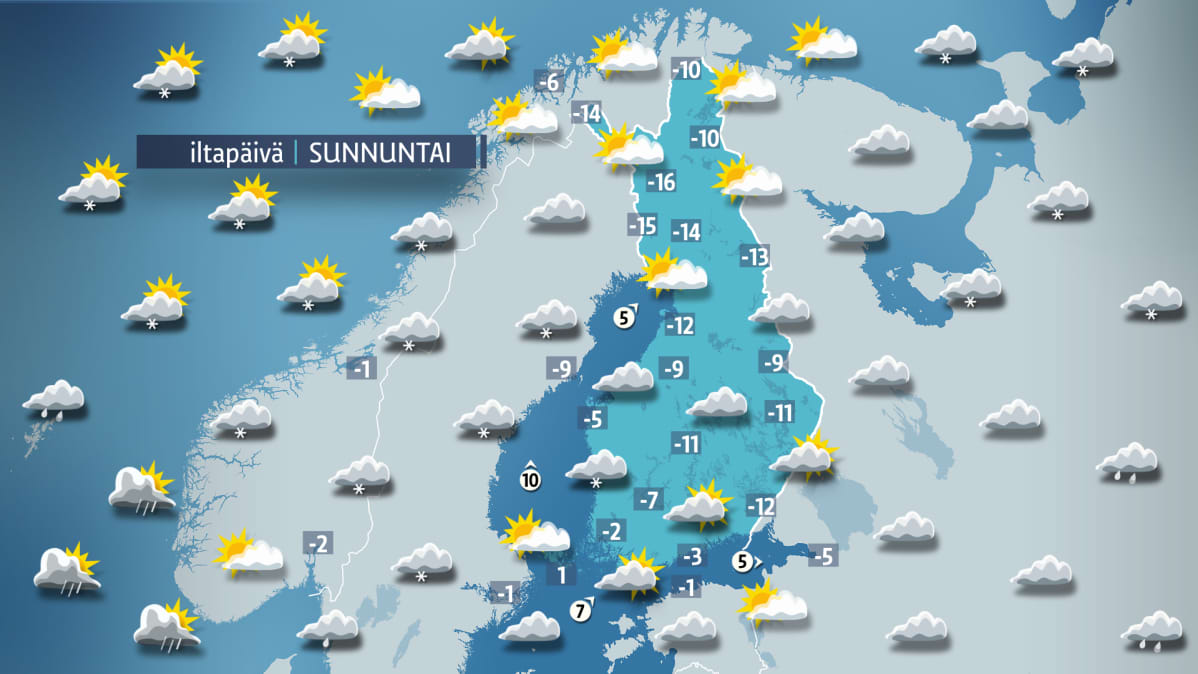 Sunnuntain sääkartta.
