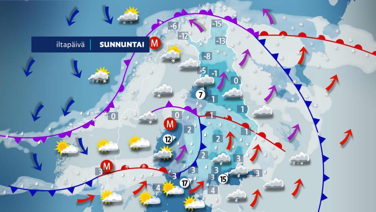 sunnuntain sääkartta