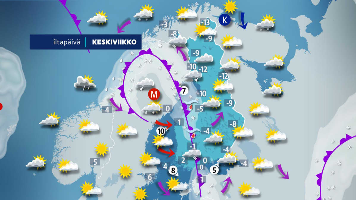 Keskiviikon sääkartta.
