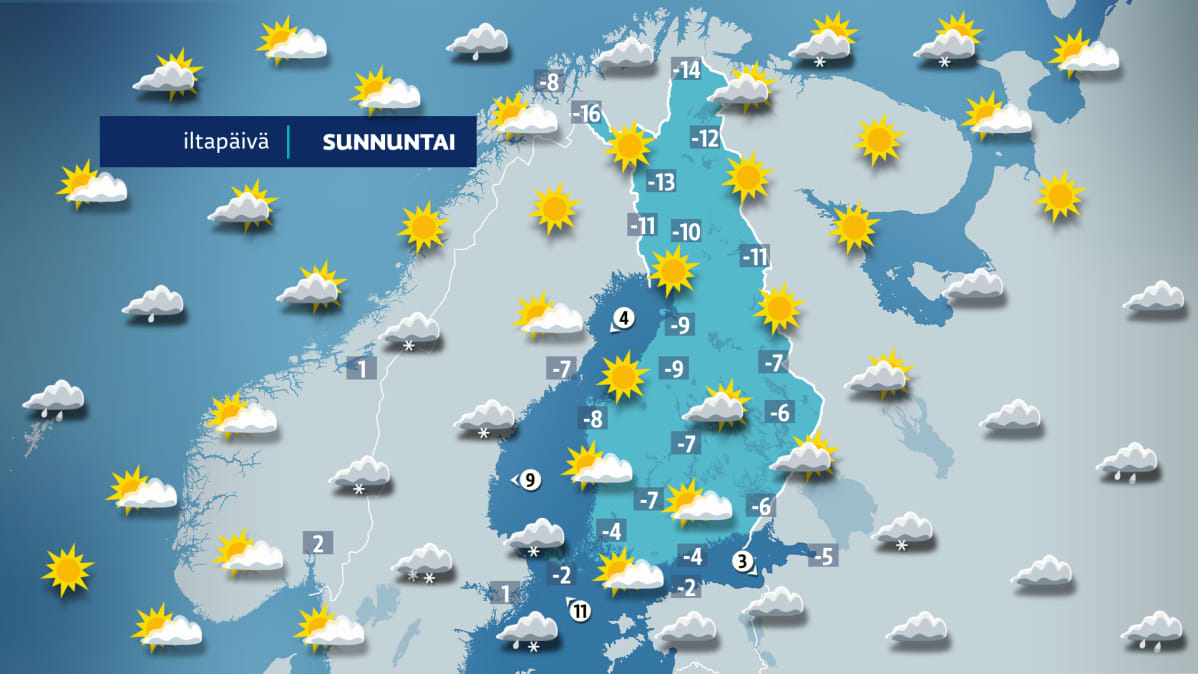 sunnuntain sääkartta