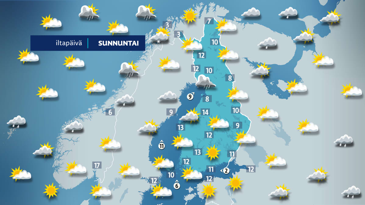 Iltapäivän sää kartalla.