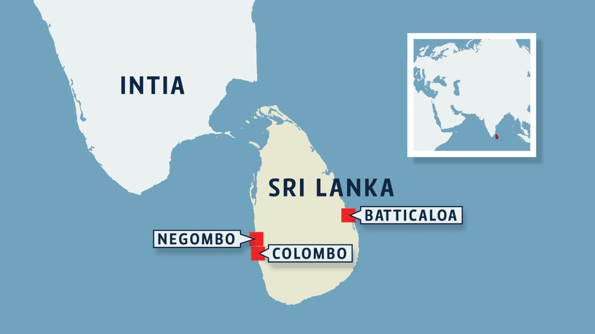 sri lankan kartta Näin Sri Lankan iskut etenivät: Ensin räjähti pääsiäismessuissa 