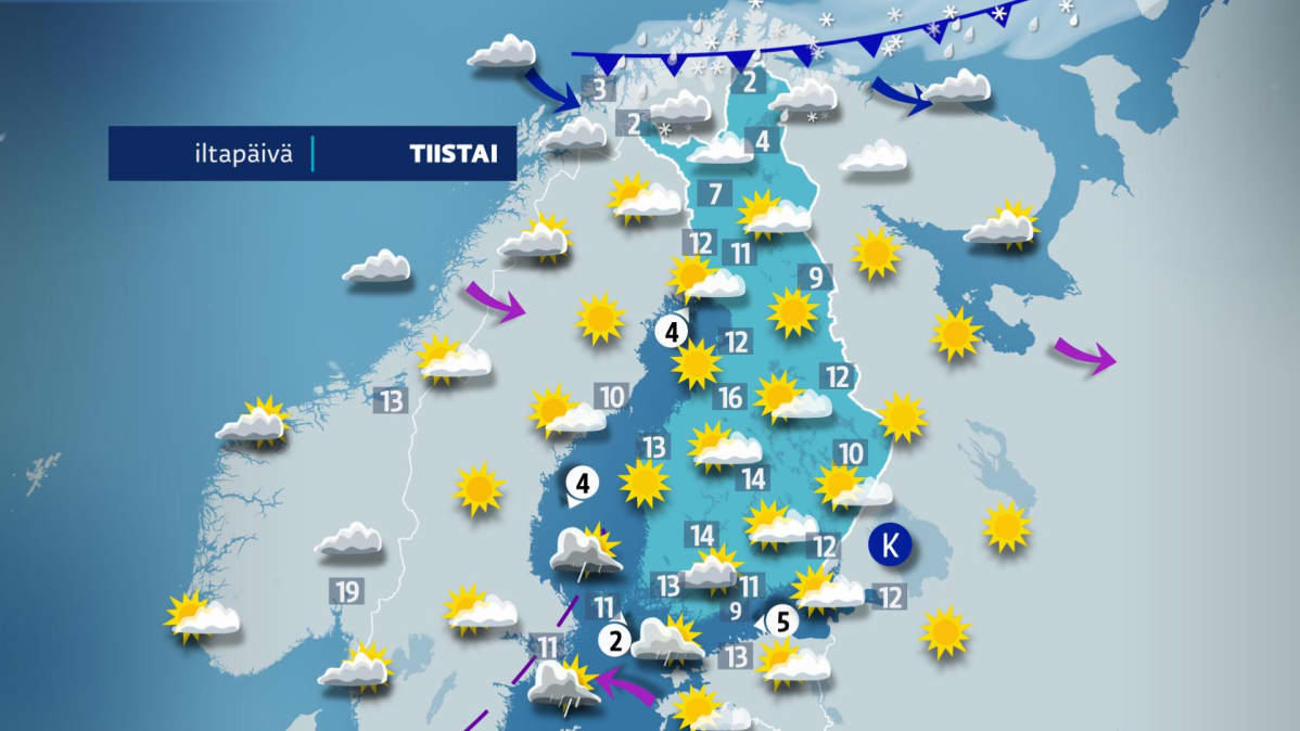 Tiistain sääkartta.