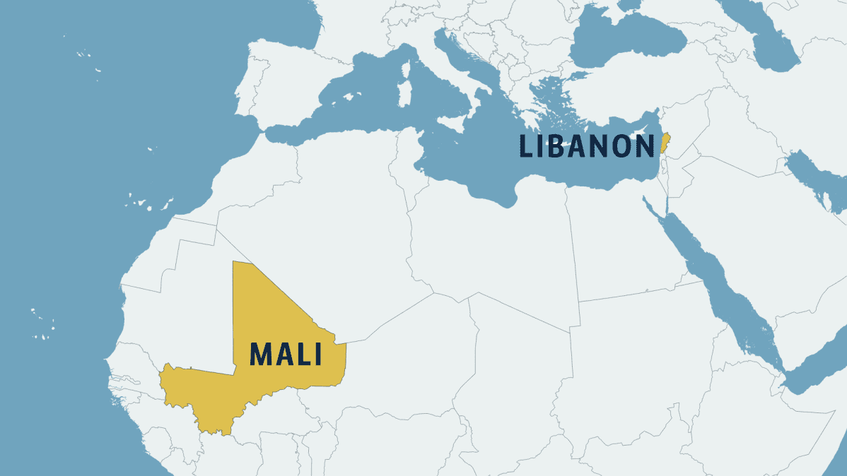 Libanon ja Mali kartalla