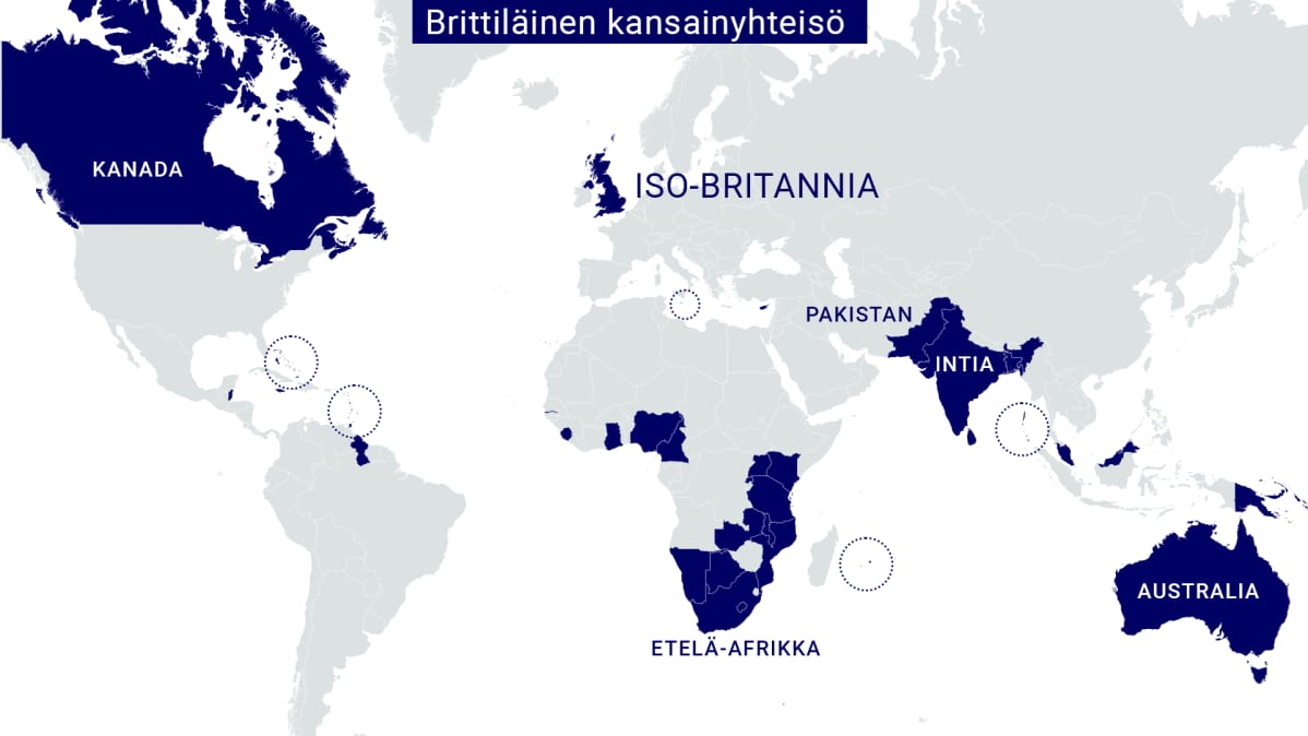Brittiläiseen kansainyhteisöön kuuluvat maat kartalla
