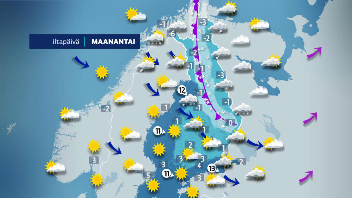 Maanantain sääkartta.