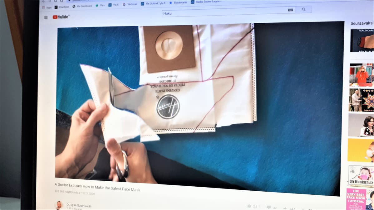 Kuvakaappaus videosta, jossa tehdään hepasuodattimesta maski.