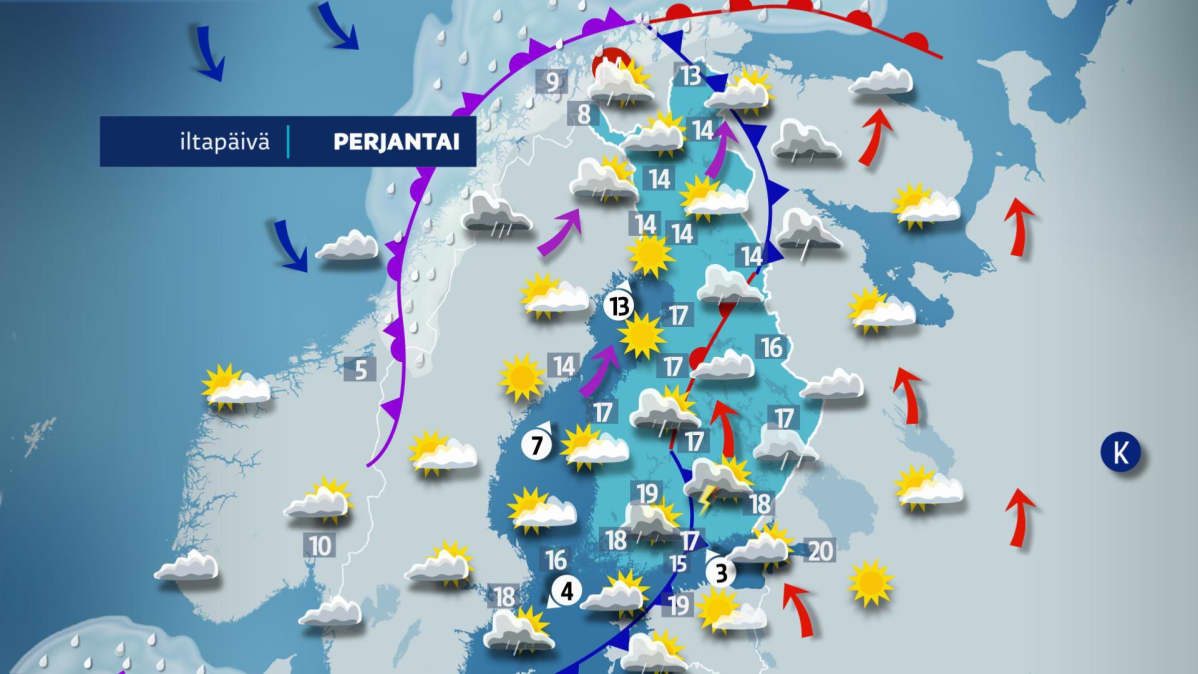 Perjantai-iltapäivän sää.